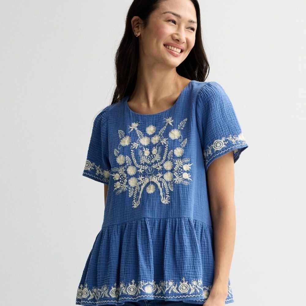 Farmers Market Embroidered Peplum Top